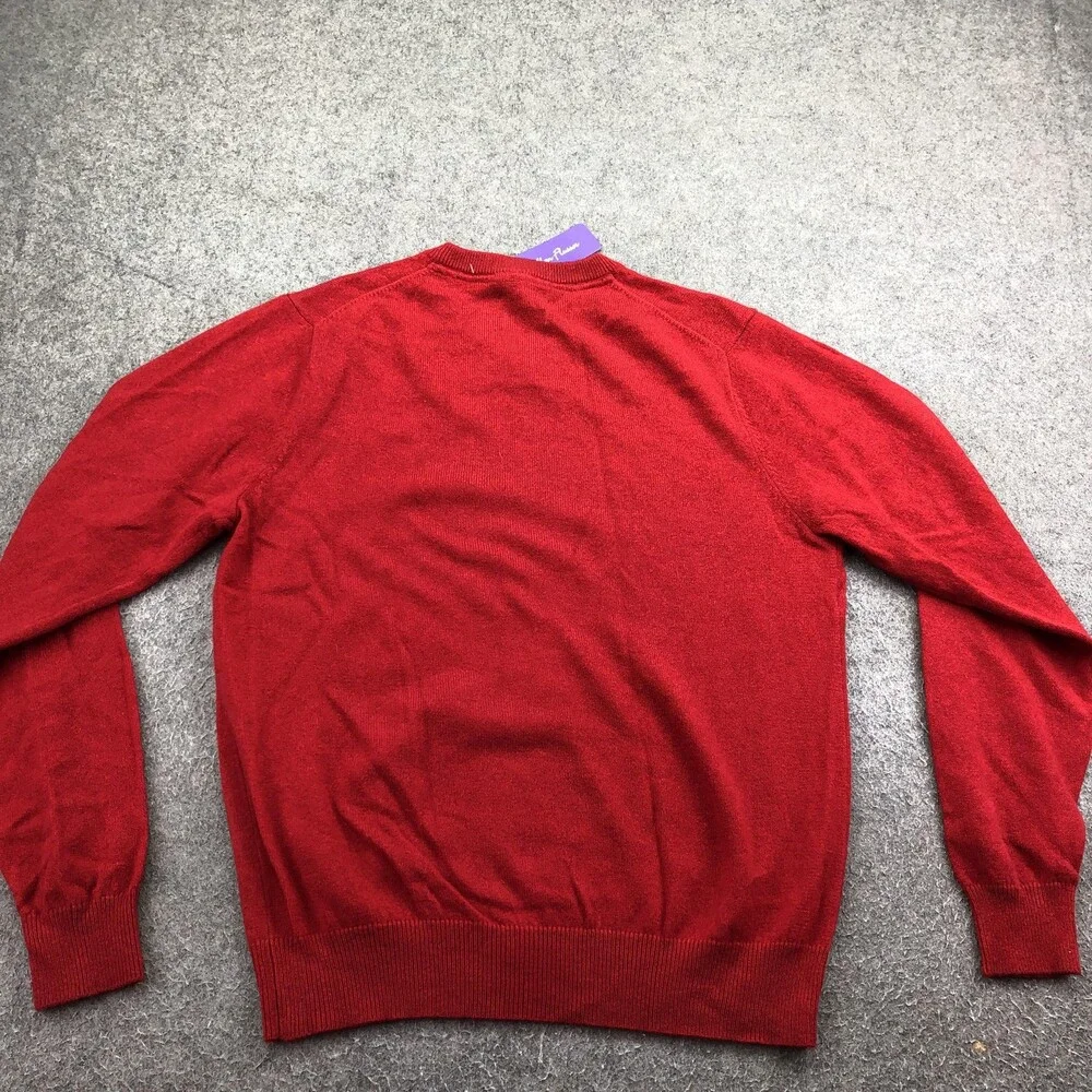 Alan Flusser Sweater Mens Medium Red 2 Ply Cashmere V Neck Knit Pullover Top